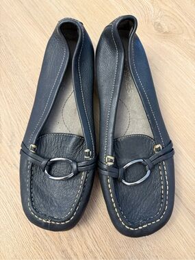 Aerosoles Dubious Black Leather Driving Loafers Flats Womens Size 6.5 M Slip On